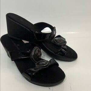 Montego Bay Club Glossy Black Sandals with Jewel Detail